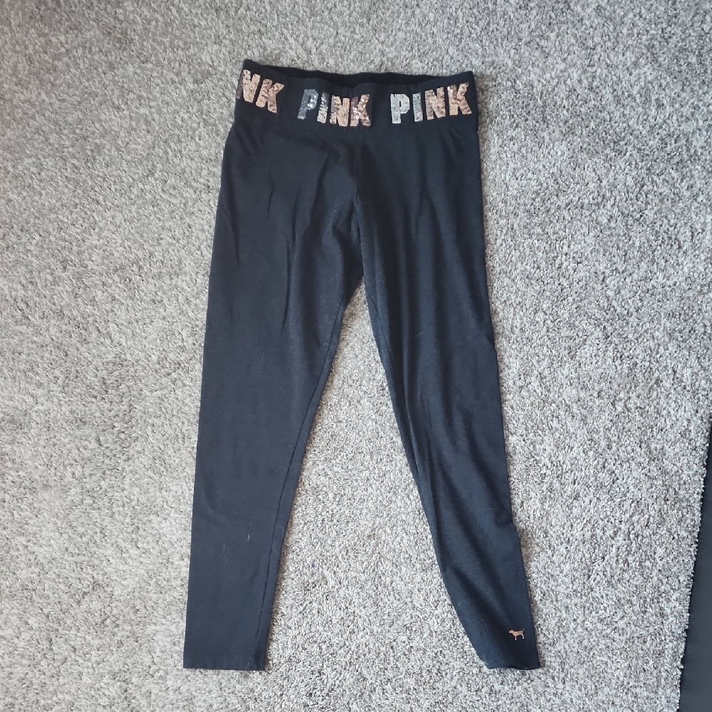 VS PINK Gray Yoga Pants With Sequin Waist Band